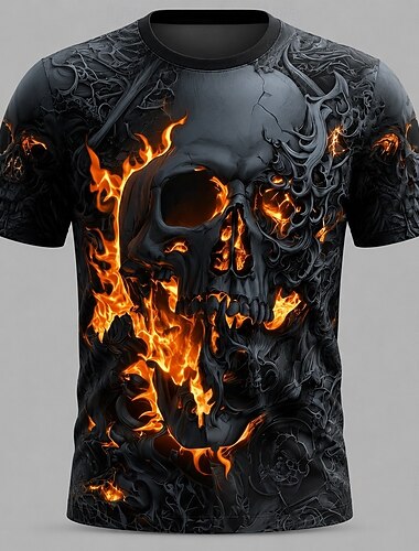  Halloween Herren Totenkopf T-Shirt Kurzarm T-Shirt 3D Druck Rundhals-Shirt Dunkel Freizeit Alltag Street Blau Rot Lila Sommer Frühling Kleidung Bekleidung S M L XL 2XL 3XL