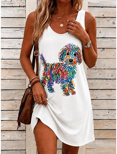  Dames Mini-jurk Zonnejurk A lijn jurk Zomerjurk Vakantie Casual Boho Strand Feest Bruiloft Normale pasvorm Bloemig Grafisch dier Mouwloos U-hals Wit Lichtgroen Blozend Roze Zomer Lente Herfst Winter