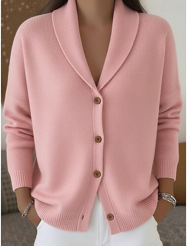  Damen Pullover Strickjacke Elegant Vintage Täglich V Ausschnitt Knöpfe Langarm Lange Oberteile Stricken Täglich Ferien Ausgehen Blau Khaki Herbst Winter