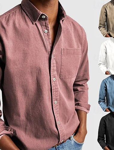  Per uomo Camicia Camicia casual Camicia con Bottoni Bianco Nero Rosa Rosso Blu marino Manica Lunga Semplice Bavero Casuale Quotidiano Tasca Frontale Abbigliamento Cotone Elastene Elegante Moda Casual