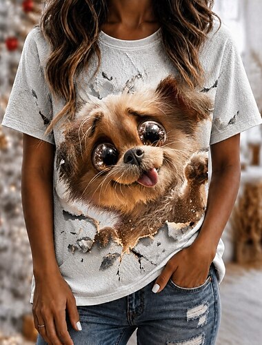  Pentru femei Tricou Bloc de Culoare Imprimeu Grafic Animal Pisica Epocă Stilat Clasic Manșon scurt Stil Nautic Rotund Topuri obișnuite Casual Zilnic Alb Alb 2 Vară Primăvară Toamnă Iarnă