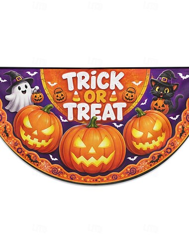  halloween halvrund flaggstavle knask eller knep gresskar spøkelse svart katt utendørs veranda rekkverk gjerde festdekorasjon