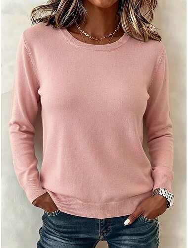  Damen Pullover Strickpullover Basic Gerippt Rundhalsausschnitt Gestrickt Langarm Normale Oberteile Stricken Täglich Heim Arbeit Blau Schwarz Herbst Winter