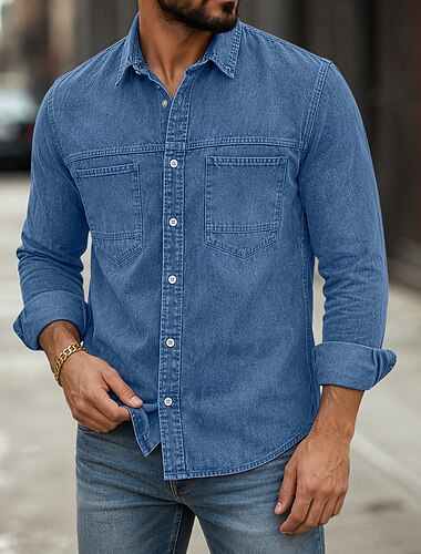  camisa softfade™ para hombre camisa casual camisa cargo camisa vaquera camisa con efecto desteñido camisa teñida en prenda manga larga camisa lisa cuello casual diario bolsillo delantero ropa de