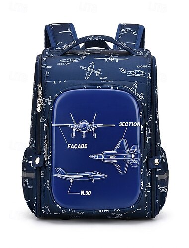  Zaino per bambini con stampa di aeroplani, borsa scolastica in poliestere resistente all'acqua, disponibile in vari colori. &modelli, 2 misure, zaino multi-scomparto di grande capacità per ragazzi e