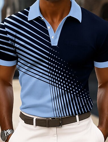  Per uomo Geometrico Linea Polo Manica Corta Magliette polo Camicie con Colletto Casual Athleisure Stampa 3D Bottoni Tessuto retato traspirante Estate Primavera Blu Rosso Viola