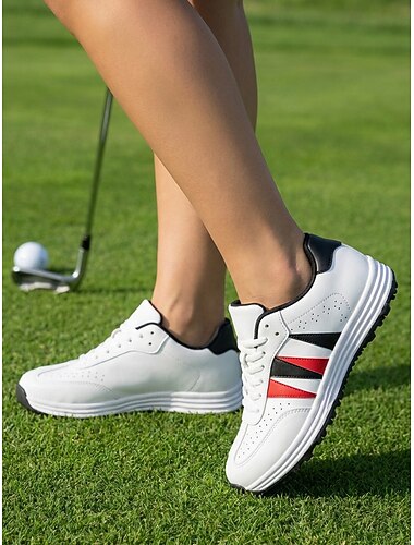  Scarpe da golf da donna senza tacchetti, stringate, scarpe da golf impermeabili in pelle antimicrobica con suola antiscivolo per campo da golf, allenamento e camminata. & formazione