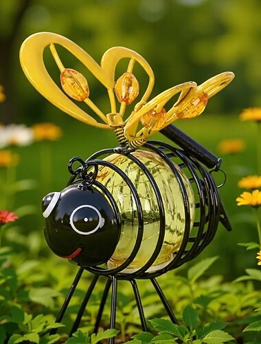  Luci decorative a forma di ape in ferro battuto alimentate a energia solare, ape in metallo con luci LED, ornamento da appendere impermeabile per esterni, giardino, prato e paesaggio.