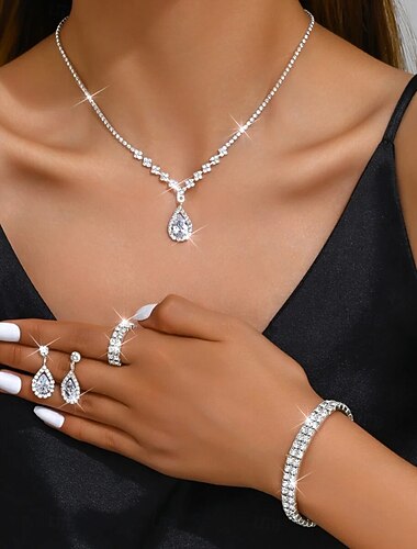  Sieradenset 4 Kromi 1 Ketting 1 Armband 1 Ring Oorbellen Dames Modieus Sieraden set Voor Feest