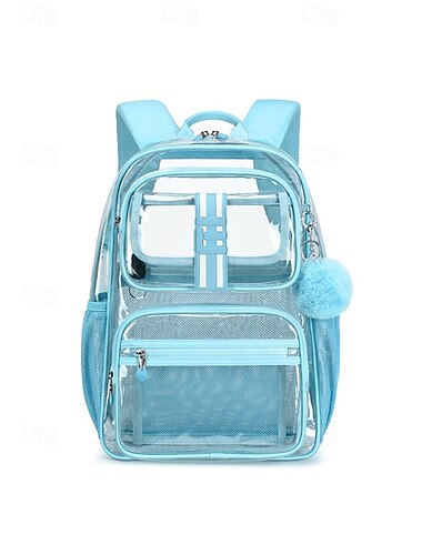 Zaino trasparente da ragazza, borsa scolastica trasparente con design multi-tasche, tasche laterali in rete e un grazioso stile casual per elementari, medie, campus e uso quotidiano