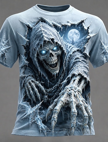  Halloween Herrars Skalle T-shirt Kort Ärmar T-shirt 3D Tryck Rundhalsad Skjorta Mörk Lätt Daglig Street Blå Svart Röd Sommar Vår Kläder Kläder S M L XL 2XL 3XL