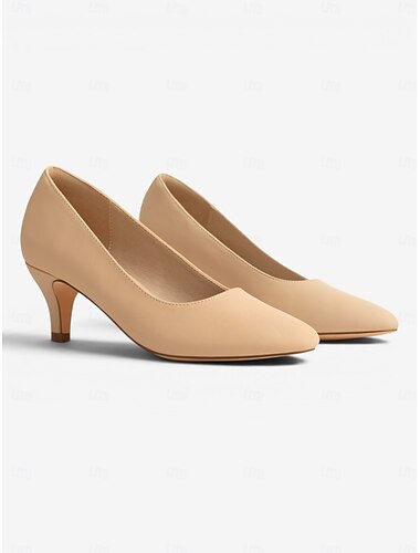  damepumps med lav hæl, elegante klassiske nude-sko med spids tå, komfortable, stabile kitten heels til kontorarbejde, forretningsmøder, pendling, date og