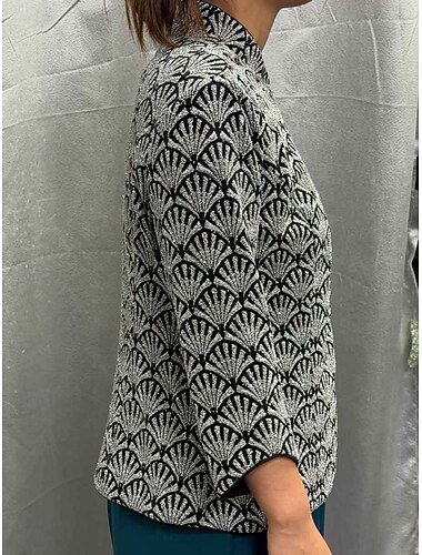  Dames Blouse Geborduurd Sierstenen Metallic Geometrisch Elegant 3/4 mouw Mandarijn Kraag Normale tops moeder van de bruid Zilver Lente Herfst Winter
