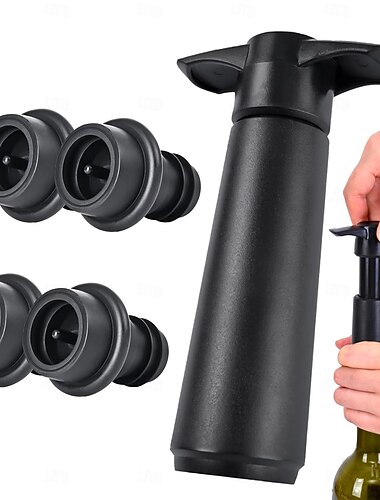  Vacuüm wijnpomp met 4 herbruikbare stoppers, siliconen wijnstopper voor rode/witte wijnflessen, lekvrije luchtdichte afsluiting, behoudt de versheid, gemakkelijk in gebruik.