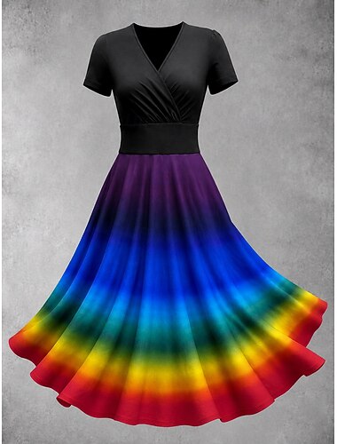  Swing Jurk Flare Jurk Regenboog LHBT LHBTQ Cosplay Volwassenen Dames Maskerade Prideparade Trots maand Gemakkelijke Halloween-kostuums Aankleden