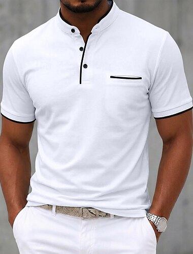  Per uomo Polo in misto cotone Maglia da golf Casuale Streetwear Collo alla coreana Colletto fasciato Manica Corta Moda Essenziale Semplice Classico Puro Estate Vestibilità aderente Bianco Nero Rosso