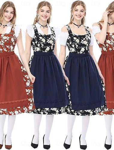  Oktoberfest Vestito Dirndl Completo Dirndl Blusa Dirndl Midi Floreale Piazza Cameriera Bavarese Tedesco Monaco di Baviera Prati Per donna Carnevale Festa della birra Panno in stile tradizionale