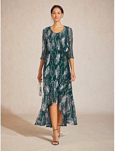  Dam Midiklänning Sheath Dress Elegant party Ensfärgat Ärmlös Rund hals Blågrön