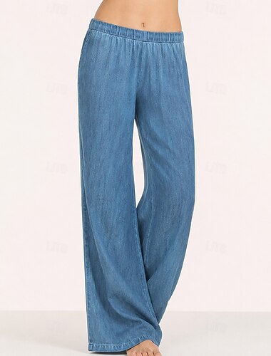  Dames Jeans Breed Been Chinese Broeken Modieus Streetwear Volledige lengte Hoge taille Effen Elastische taille Comfort Ademend Comfortabel Inelastisch Vakantie Formeel Straat blauw Zwart Lente Herfst