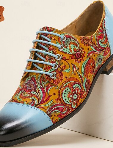  Scarpe eleganti Oxford da uomo in vera pelle con stampa paisley, scarpe formali di lusso con lacci e punta a contrasto, ideali per lavoro, matrimoni, banchetti ed eventi serali.
