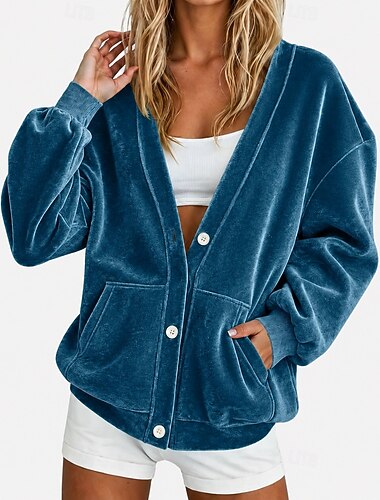 Cardigan da donna in velluto con bottoni - elegante capospalla casual a maniche lunghe color ruggine