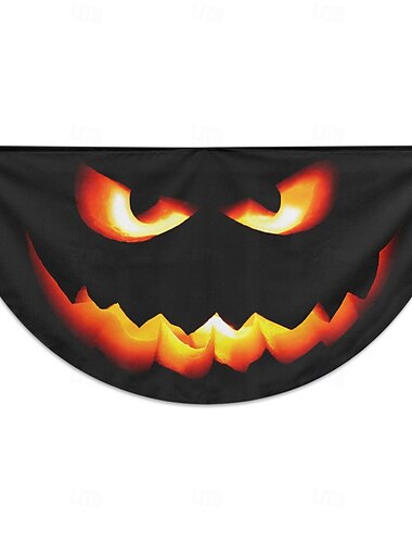  halloween halvrund flaggstavle jack o' lanterne ansikt svart oransje utendørs veranda rekkverk gjerde festdekorasjon