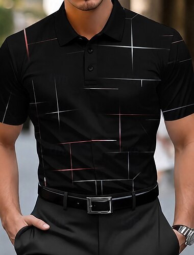  Per uomo Geometrico Polo Manica Corta Magliette polo Camicie con Colletto Casual Affari Athleisure Stampa 3D Bottoni Tessuto retato traspirante Estate Primavera Blu Nero Rosa