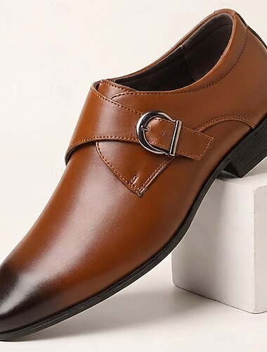  Scarpe eleganti da uomo marroni con fibbia singola, classiche ed eleganti, perfette per lavoro, ufficio, matrimoni, banchetti e occasioni formali.