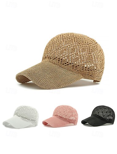  Dames geweven zomer baseballpet, bohemian verstelbare polyester pet, ademende pet in gehaakte stijl, verkrijgbaar in diverse kleuren, perfect voor strand, reizen, vakantie en brunch. &dagelijkse