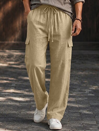  Herren Cargo-Hosen Hose Shorts Sommerhose Strandhose Kordelzug Elastischer Bund Mehrere Taschen Einfach Komfort Weich Volle Länge Täglich Outdoor Ferien Mode Klassicher Stil Weiß Khaki Unelastisch
