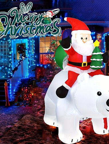  Decorazione natalizia gonfiabile da 2,1 metri, orso polare, Babbo Natale gonfiabile con testa che saluta, luce a LED, decorazione natalizia per interni ed esterni per patio e giardino.