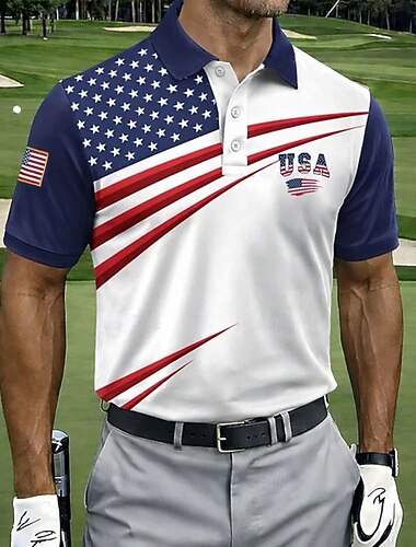  Polo Shirt a Maniche Corte Collare Bandiera Americana Patriottica per il 250° Anniversario Top Estivo Casual