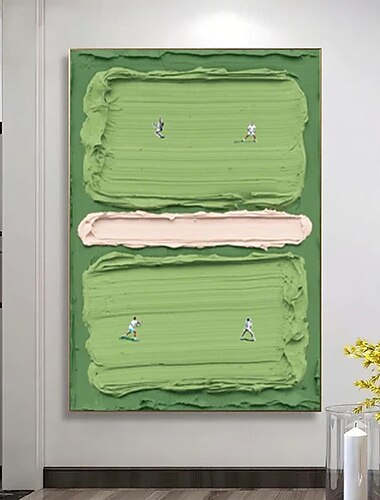  3D-teksturert tennisbanekunst grønt impasto-maleri moderne veggkunst tennisveggkunst teksturert salviegrønt maleri moderne sportsdekor