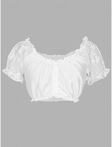  Oktoberfest Blusa con falda acampanada Encaje Hombros Caídos Floral Escote en Pico Manga de globo de soplo bávaro alpino Herencia prados Mujer Carnaval Festival de Cerveza Paño de estilo tradicional