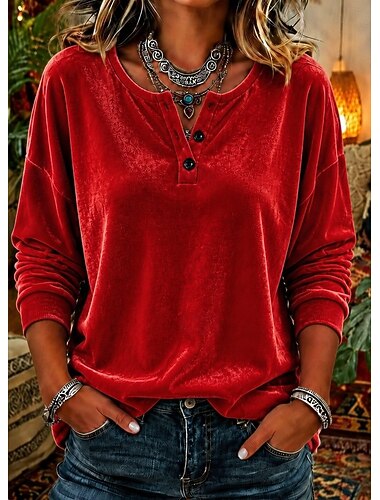  Per donna Felpa Pullover Stampato Semplice Elegante Caldo Vintage Manica Lunga Girocollo Top lunghi Casuale Casa Lavoro Blu blu navy Rosa Rosso Arancione Primavera Autunno Inverno
