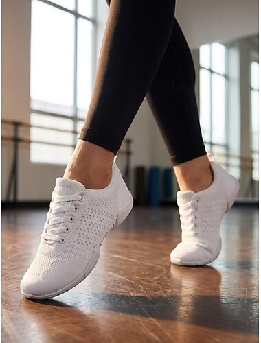  női fehér, lélegző flyknit tánccipők - fűzős, mezítlábas tapintású tánccipők jazzhez, modern &kortárs táncképzés