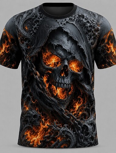  Halloween Männer Skull T-Shirt Kurzarm T-Shirt 3D Druck Runder Hals Shirt Dunkel Lässig Alltag Street Blau Rot Lila Sommer Frühling Kleidung Bekleidung S M L XL 2XL 3XL