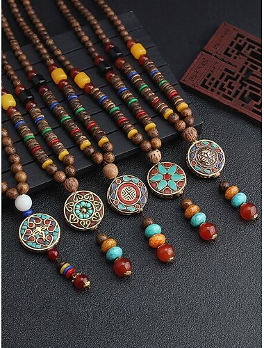  Lange herenketting met houten kralen in bohemian stijl, opvallende ketting met etnische hanger in diverse stijlen, perfect voor zomervakantie, strand, festivals, casual gelegenheden, resorts, reizen
