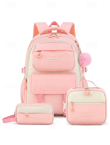  Conjunto de mochila de 3 piezas para niñas, mochila escolar de gran capacidad con bolsa para el almuerzo, disponible en varios colores. &Estuche para lápices, mochila de poliéster resistente al agua