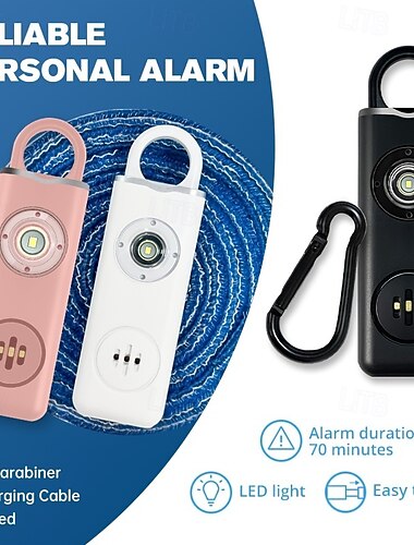  女性向けパーソナルセーフティアラーム、130dbの安全音緊急キーホルダー（LED懐中電灯付き）、子供向け充電式自己防衛サイレン &高齢者向け携帯型セキュリティアラーム（電池残量低下アラート機能付き）