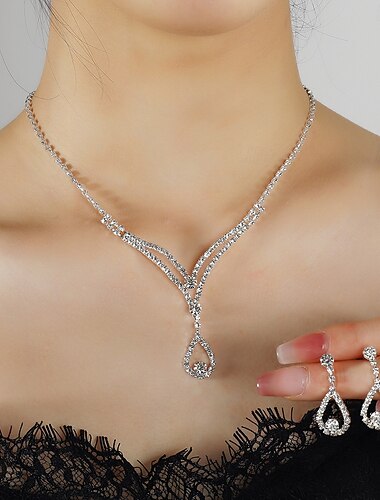  Set di Gioielli 2 Zircone cubico Cromo Orecchini Collana Per donna Moda Parure di gioielli Per Matrimonio