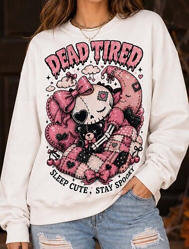  Halloween Sweatshirt Pullover Doodmoe Schattig skelet Spooky Street Style Strakke ronde hals voor Dames Volwassenen 3D afdrukken  voor Halloween Carnaval Feest Casual / Dagelijks