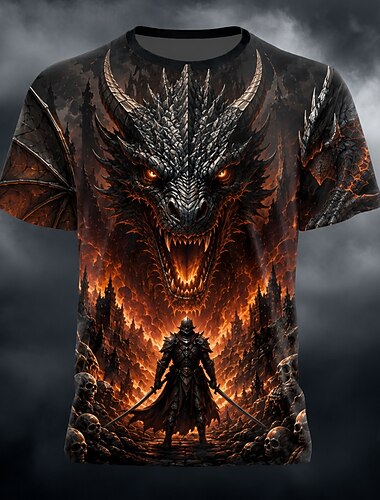  Halloween Herren Schädel Drache Knochen T Shirt Kurzarm T-Shirt 3D-Druck Rundhalsausschnitt Hemd Gotisch Straße Dunkle Party Rosa Purpur Orange Ganzjahres Bekleidung S M L XL XXL XXXL