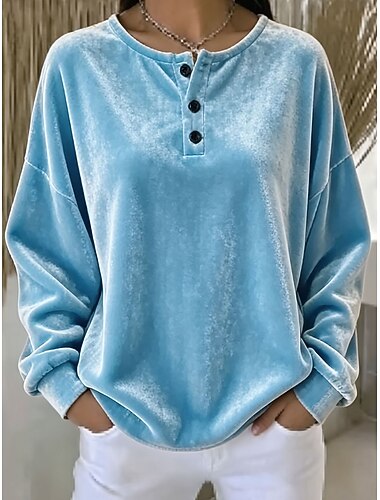  Damen Pullover Sweatshirt Druck Einfach Lässig Langarm Rundhalsausschnitt Normale Oberteile Lässig Blau Rosa Orange Frühling Herbst Winter