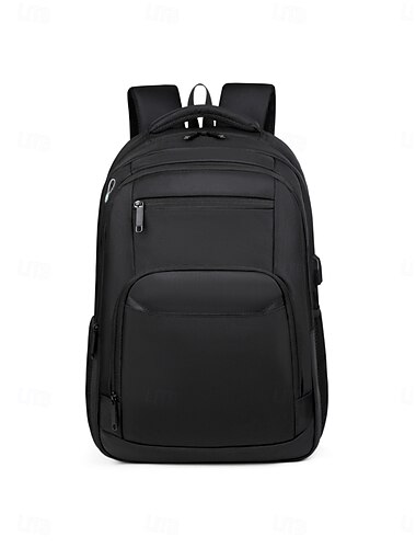  Zaino nero multitasche per uomo e donna, grande capacità, casual, da viaggio, con spallacci imbottiti e tasca frontale organizer, ideale per scuola, università, lavoro e spostamenti quotidiani.
