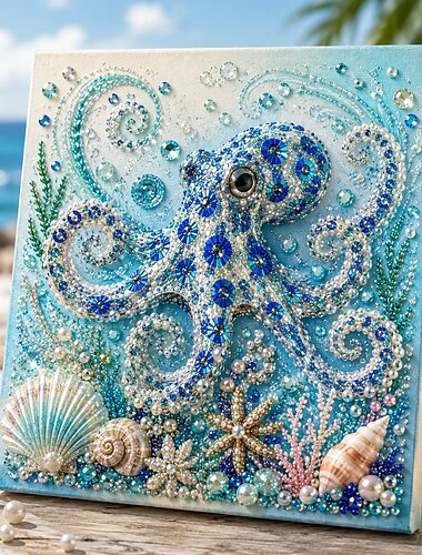  Kit fai da te per creare opere d'arte con perle a tema oceano, 30 cm, un'attività creativa rilassante per realizzare splendide opere d'arte costiere, decorazioni murali ispirate a conchiglie e