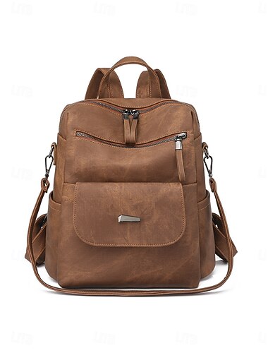  Zaino convertibile da donna marrone, zaino da viaggio effetto pelle vintage con tracolla removibile, borsa casual multi-tasche per lavoro, università, shopping e uso quotidiano