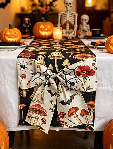 halloween bordslöpare rosett 1 st pumpa spöke fladdermus spindel svamp halloween bordslöpare höst heminredning gotisk bondgård matbordsdekoration högtid köksdekor