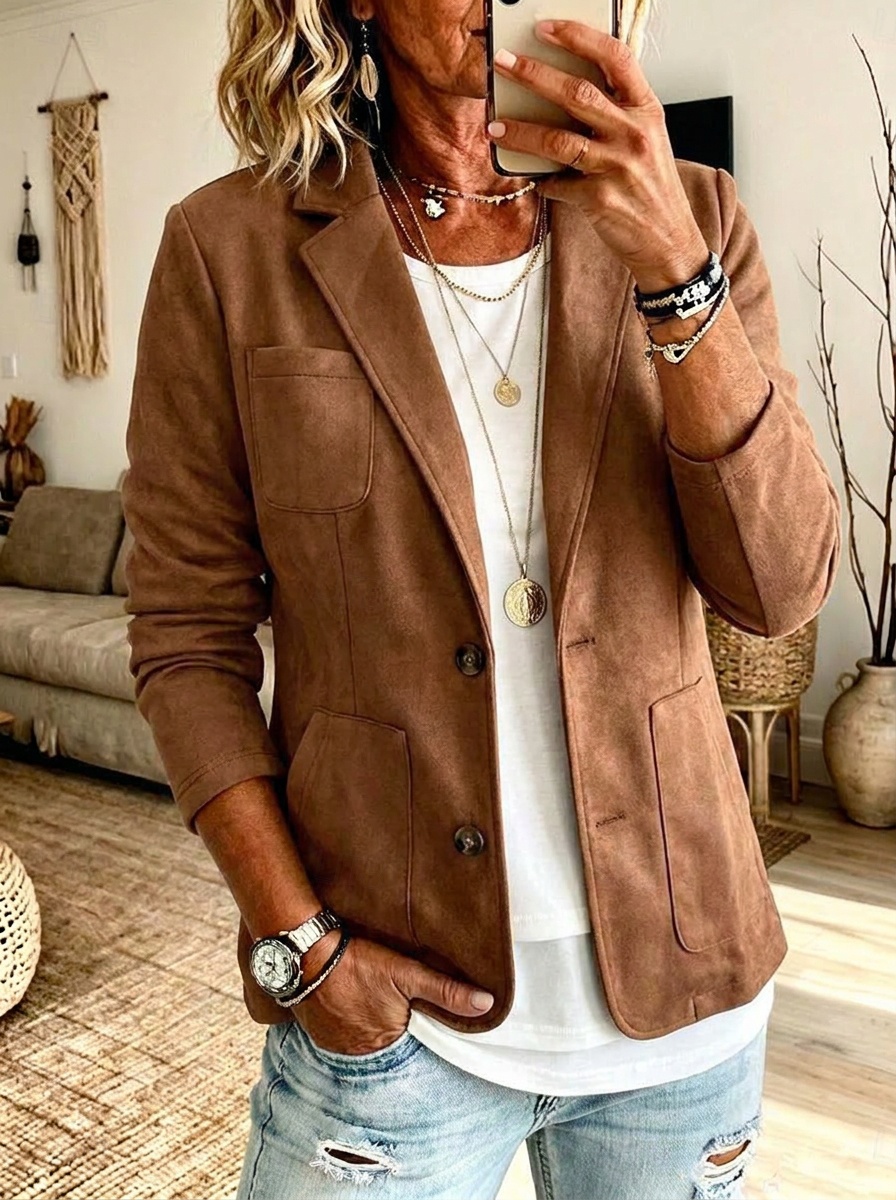  damer casual mockajacka vindtät lapptäcke fickor knappar vintage normal passform långärmad ytterkläder mörkbrun rödbrun höst vinter
