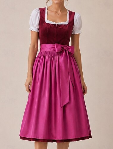  Oktoberfest Jurken Dirndl Trachtenkleider Midi-lengte Met zakken hulp in de huishouding Bavarian Duits Weiden Dames Doek in traditionele stijl Zonder blouse (80 cm)